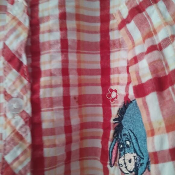 Disney Pooh, Eeyore and Piglet Women's Red Checkered Sleeveless Shirt Sz 26W/28W - Picture 5 of 8